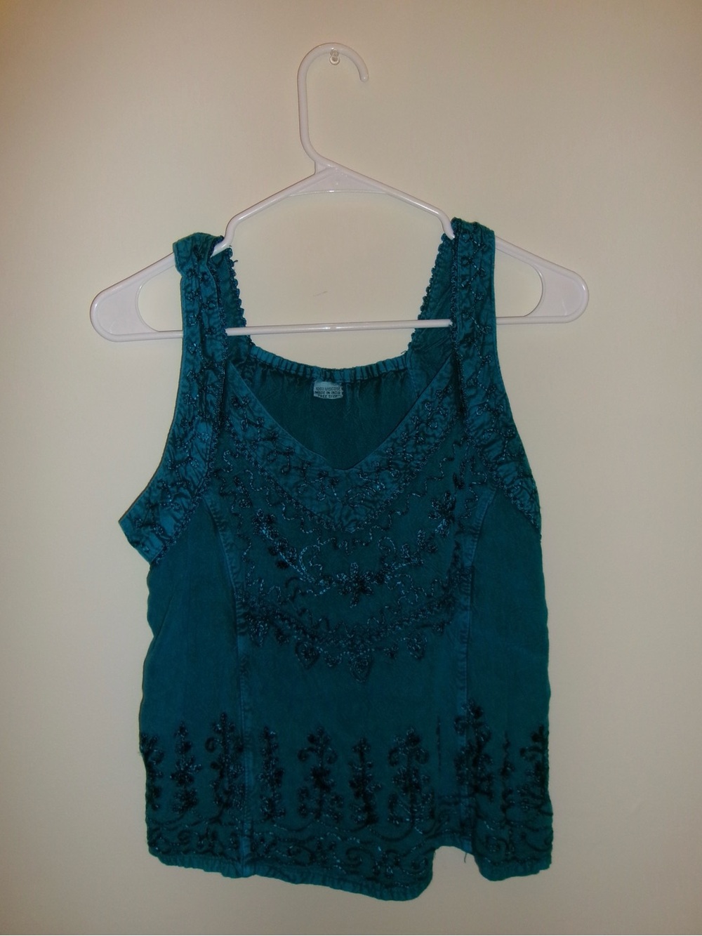 Vintage Teal Beaded Sleeveless Women’s Tank Top